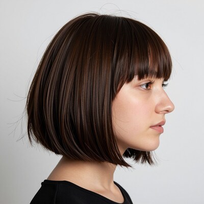 Woman with brown bob haircut