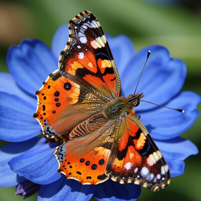 Painted Lady Butterfly on Blue Flower