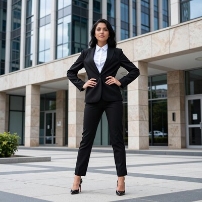 Confident businesswoman in black suit