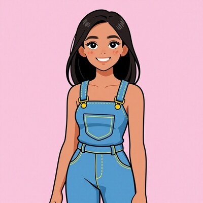 Smiling Girl in Blue Overalls