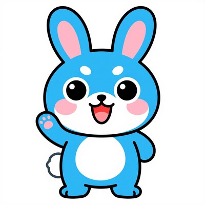 Blue cartoon bunny waving