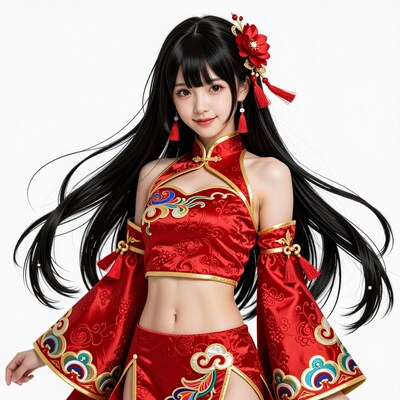 Asian woman in red qipao