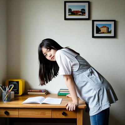 Young Asian woman studying at desk