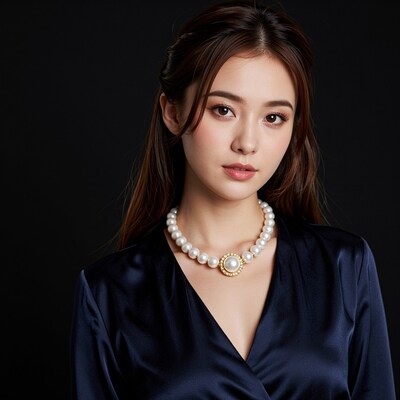 Asian woman pearl necklace