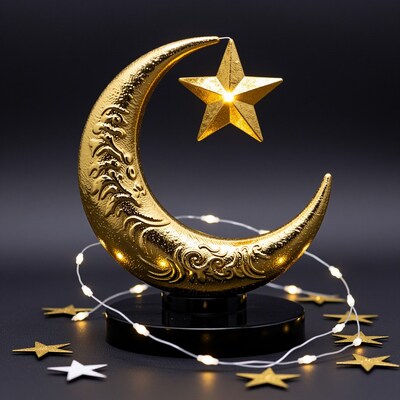 Golden Crescent Moon with Star