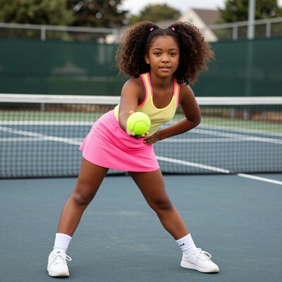 Young Black Girl Playing Tennis