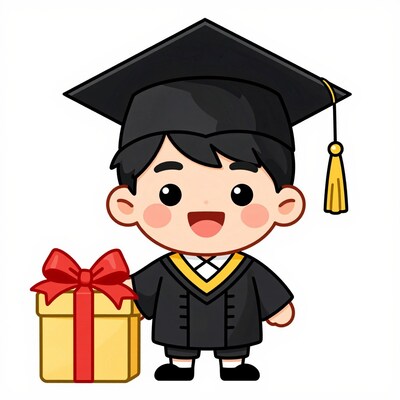 Cartoon boy graduate with gift