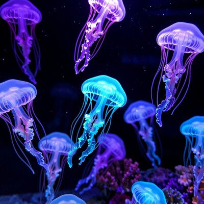 Glowing Jellyfish in Dark Ocean