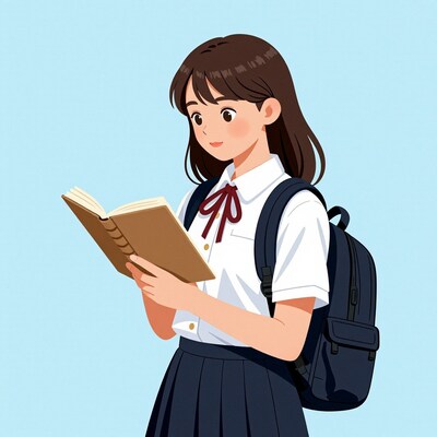 Japanese schoolgirl reading book