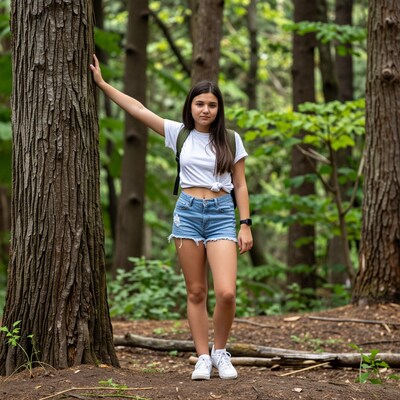 Young woman hiking in forest