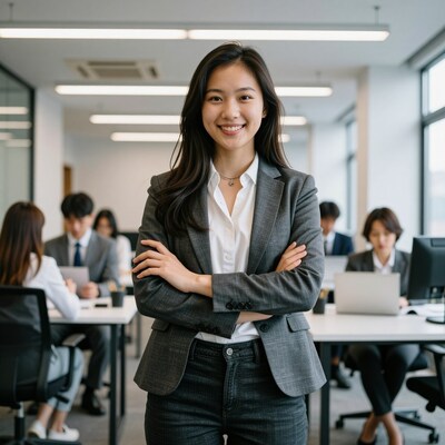 Smiling Asian businesswoman in office