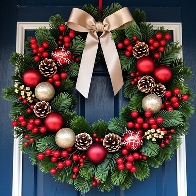 Christmas Wreath on Blue Door