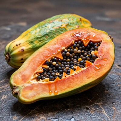 Halved ripe papaya