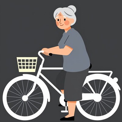 Elderly woman riding bicycle