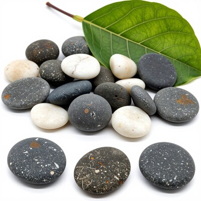 Smooth Stones and Green Leaf