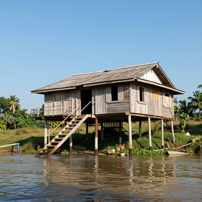 Stilt House Over River