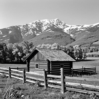 Log Cabin Mountain Landscape
