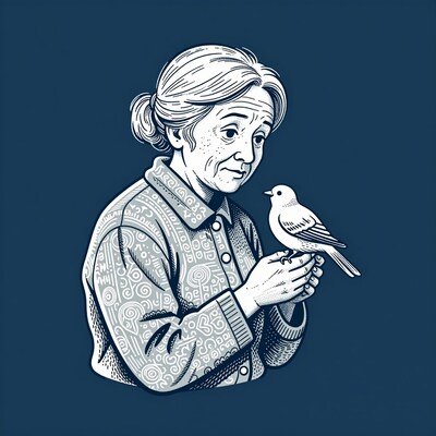 Elderly woman holding bird