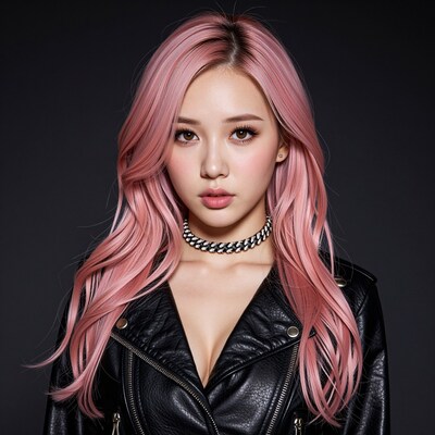 Pink haired Asian woman