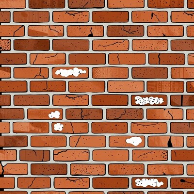 Cartoon brick wall with cracks