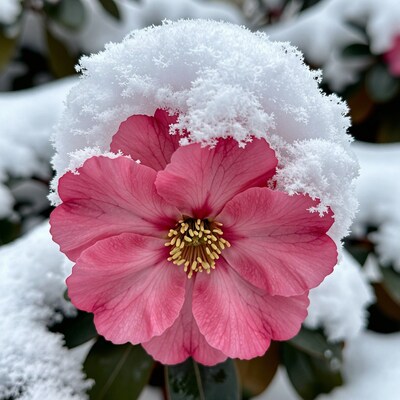 Pink Flower in Snow