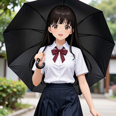 Anime Schoolgirl with Black Umbrella