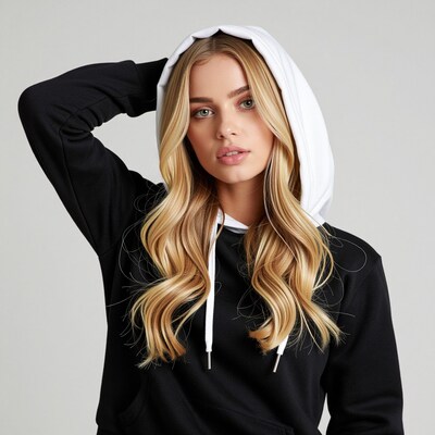 Blonde woman in black hoodie