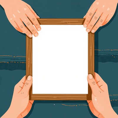 Hands holding wooden picture frame