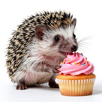 Hedgehog Eating Cupcake