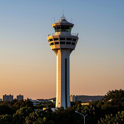 Airport Control Tower at Sunset