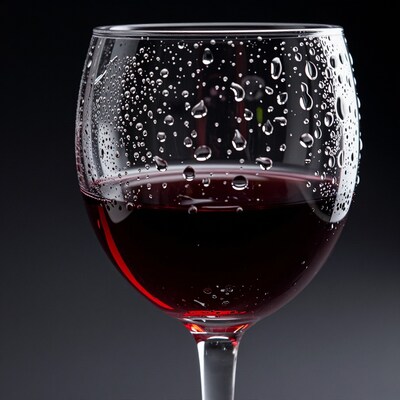 Red wine glass with condensation