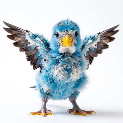 Fluffy Blue Bird Wings Spread