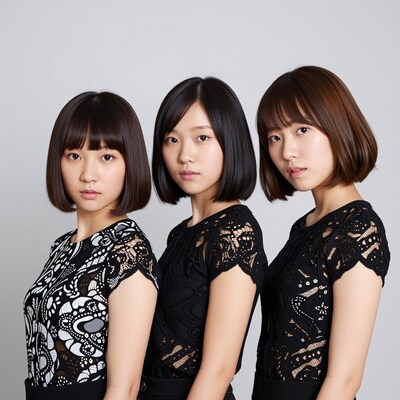 Three Asian women with bob haircuts
