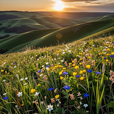 Wildflower Meadow at Sunset