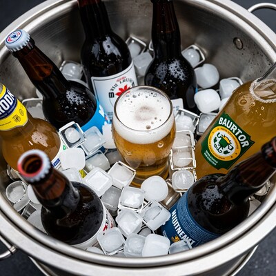 Beer bottles in ice bucket