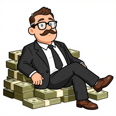 Rich Man Sitting on Money