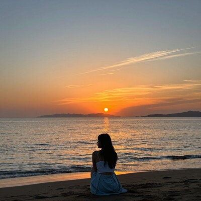 Woman watching sunset at beach