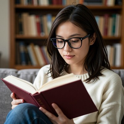 Asian woman reading book