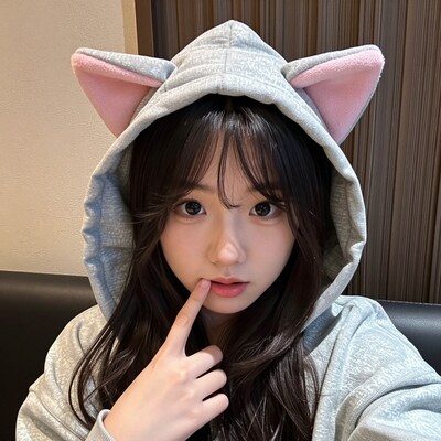 Young Asian woman in cat ear hoodie
