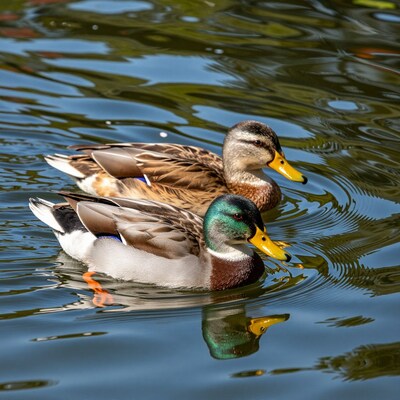 Two Male Mallard Ducks Swimming