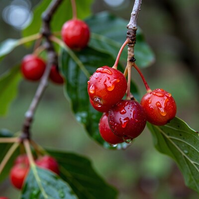 Red Crabapples with Raindrops