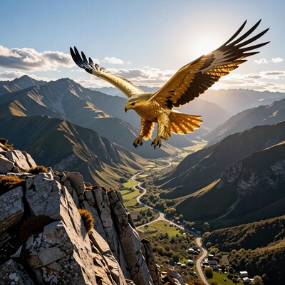 Golden Eagle Soaring Over Mountains