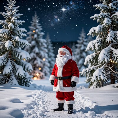 Santa Claus in snowy forest