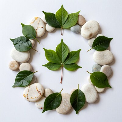Green leaves and stones wreath