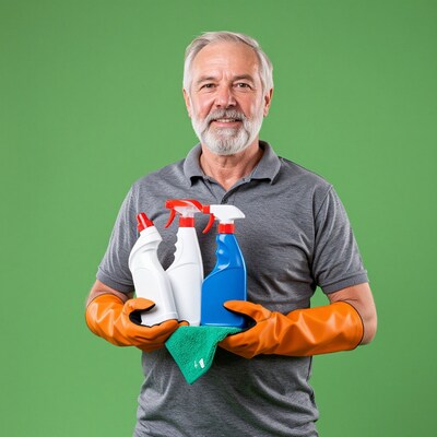 Man with cleaning supplies