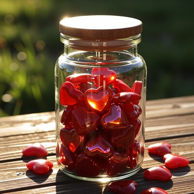 Glass Jar of Red Hearts