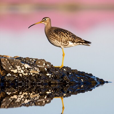 Whimbrel on Rocky Shore