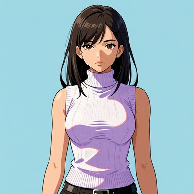 Anime girl in purple turtleneck