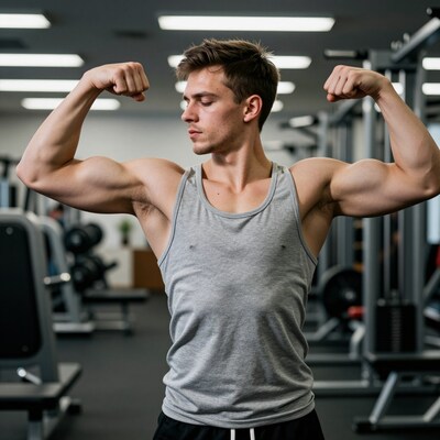 Muscular man flexing biceps