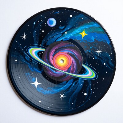 Painted Vinyl Record Space Art